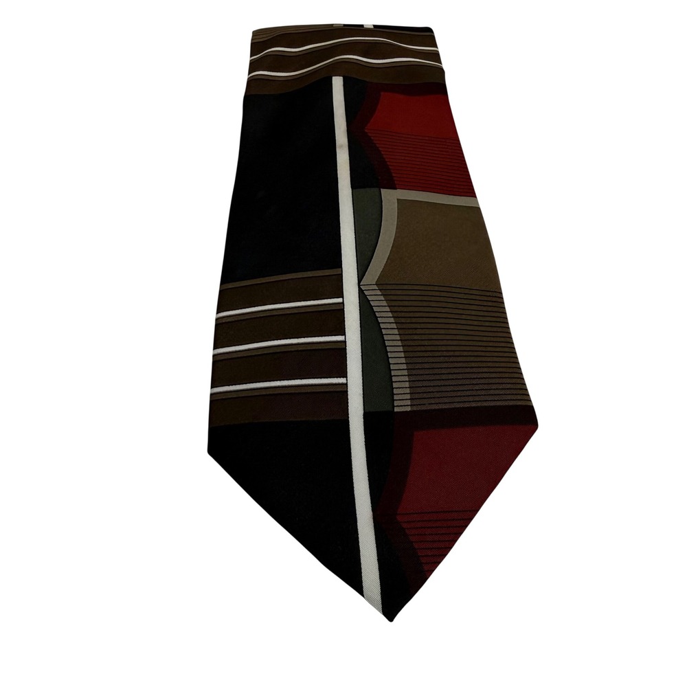 Ketch Mens Geometric Abstract Necktie Burgundy Brown Black Made in USA RN 22356